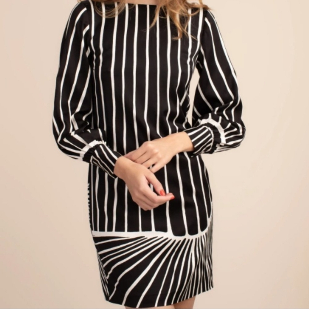 Trina Turk Decor Black and White Striped Longsleeve Dress 4